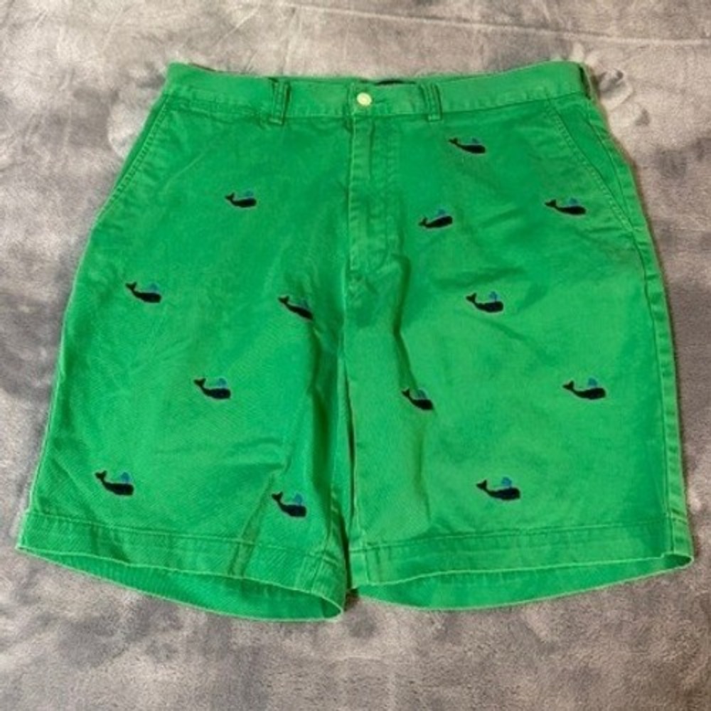 Polo Ralph Lauren Mens Green Whale Embroidered Chino Shorts Size 34 Coastal